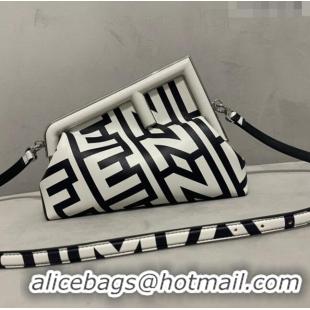 Youthful Fendi First Midi Roma Capsule Bag in Two-tone Leather F11268 White/Black 2023