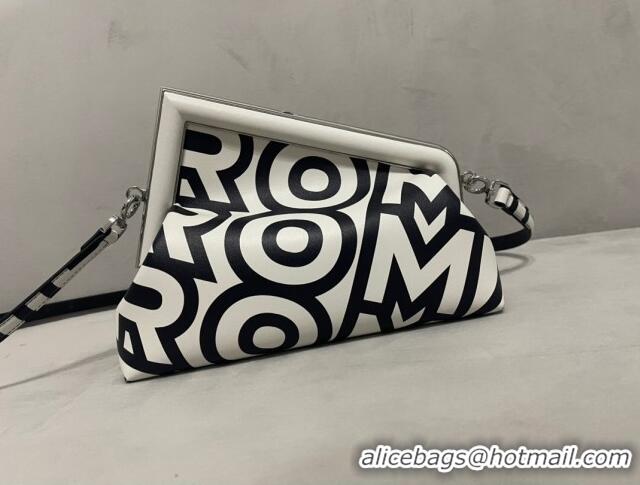 Youthful Fendi First Midi Roma Capsule Bag in Two-tone Leather F11268 White/Black 2023