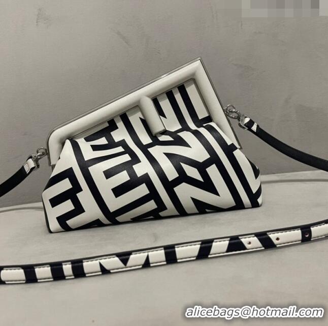 Youthful Fendi First Midi Roma Capsule Bag in Two-tone Leather F11268 White/Black 2023