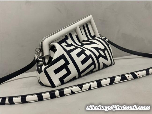 Youthful Fendi First Midi Roma Capsule Bag in Two-tone Leather F11268 White/Black 2023