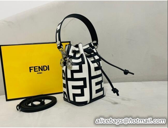 Best Price Fendi Mon Tresor Mini Bucket Roma Capsule Bag in Two-tone Leather 038D White/Black 2023