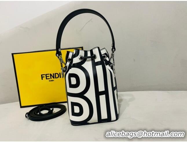 Best Price Fendi Mon Tresor Mini Bucket Roma Capsule Bag in Two-tone Leather 038D White/Black 2023