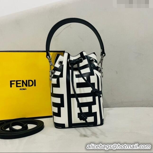 Best Price Fendi Mon Tresor Mini Bucket Roma Capsule Bag in Two-tone Leather 038D White/Black 2023