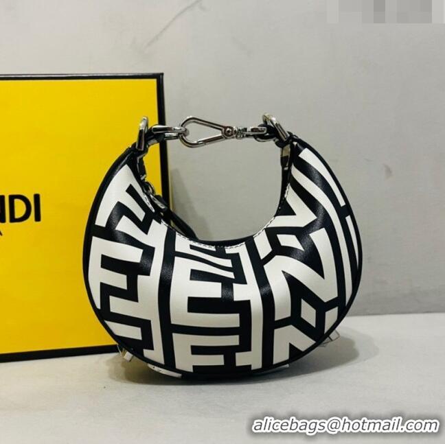 Market Sells Fendi Nano Fendigraphy Hobo Roma Capsule Bag in Two-tone Leather FD1270 White/Black 2023