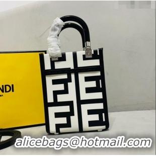 Trendy Design Fendi Mini Sunshine Shopper Roma Capsule Bag in Two-tone Leather FD1272 White/Black 2023