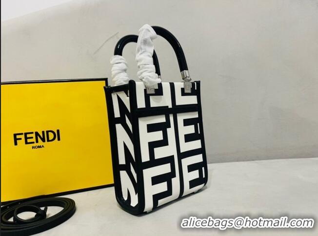 Trendy Design Fendi Mini Sunshine Shopper Roma Capsule Bag in Two-tone Leather FD1272 White/Black 2023