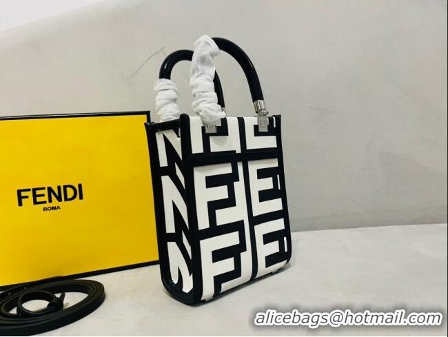 Trendy Design Fendi Mini Sunshine Shopper Roma Capsule Bag in Two-tone Leather FD1272 White/Black 2023