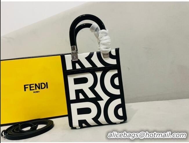 Trendy Design Fendi Mini Sunshine Shopper Roma Capsule Bag in Two-tone Leather FD1272 White/Black 2023