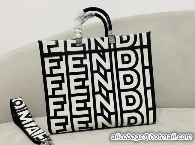 Best Price Fendi Sunshine Shopper Medium Roma Capsule Bag in Two-tone Leather FD1273 White/Black 2023