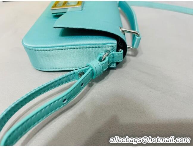 Promotional Fendi Baguette Mini Satin Bag 0108 Turquoise Blue 2023