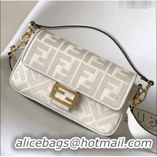 Inexpensive Fendi Baguette Medium Bag in FF Canvas FD1280 White 2023