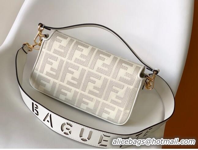 Inexpensive Fendi Baguette Medium Bag in FF Canvas FD1280 White 2023