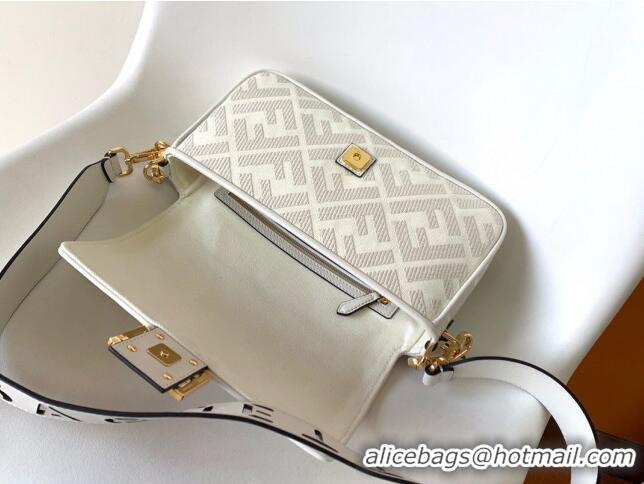 Inexpensive Fendi Baguette Medium Bag in FF Canvas FD1280 White 2023