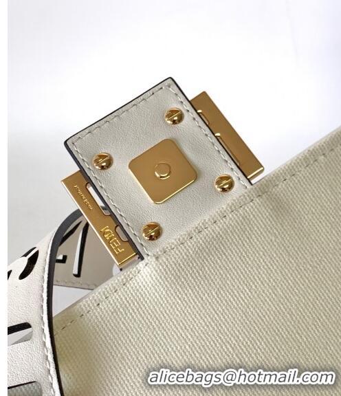 Inexpensive Fendi Baguette Medium Bag in FF Canvas FD1280 White 2023