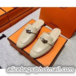 Low Price Hermes Kelly Calfskin Flat Mules Light Beige 090914