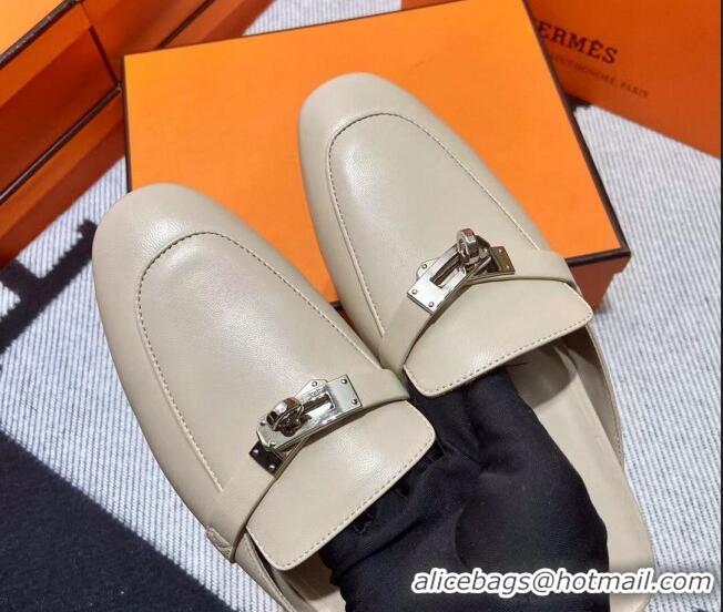 Low Price Hermes Kelly Calfskin Flat Mules Light Beige 090914