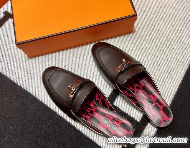 Good Looking Hermes Kelly Calfskin Flat Mules Black 090916