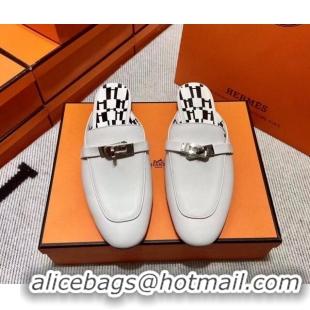 Perfect Hermes Kelly Calfskin Flat Mules Optic White 090917