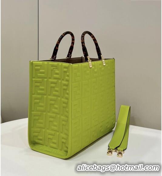 Promotional Fendi Sunshine Shopper Medium Bag in FF Leather 8597L Acid Green 2022