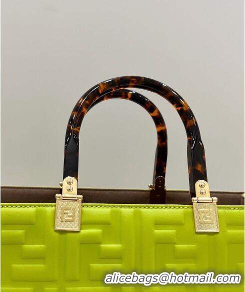 Promotional Fendi Sunshine Shopper Medium Bag in FF Leather 8597L Acid Green 2022