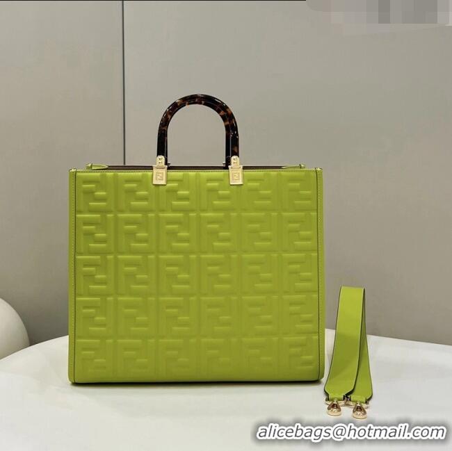 Promotional Fendi Sunshine Shopper Medium Bag in FF Leather 8597L Acid Green 2022