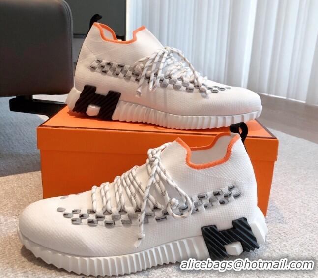 Luxury Hermes Flex Knit Sneakers White 090926