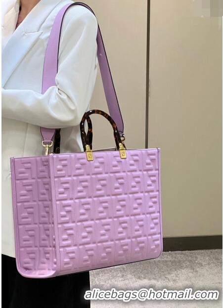 Promotional Fendi Sunshine Shopper Medium Bag in FF Leather 8597L Lilac Purple 2022