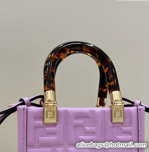 Low Price Fendi Mini Sunshine Shopper Bag in FF Leather 8597S Lilac Purple 2022