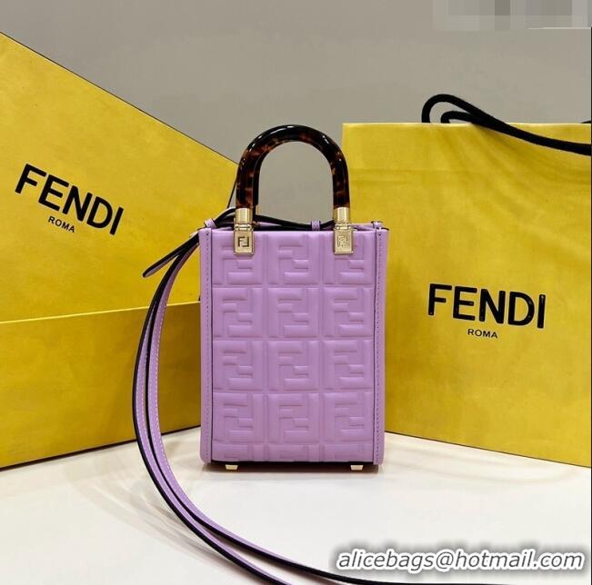 Low Price Fendi Mini Sunshine Shopper Bag in FF Leather 8597S Lilac Purple 2022