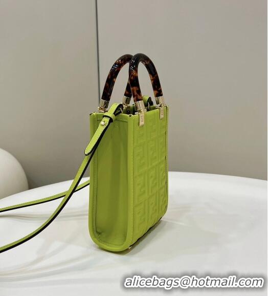 Pretty Style Fendi Mini Sunshine Shopper Bag in FF Leather 8597S Acid Green 2022