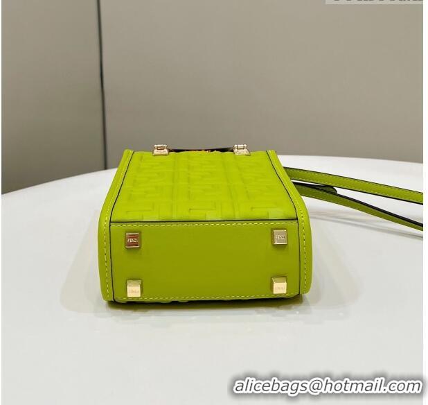 Pretty Style Fendi Mini Sunshine Shopper Bag in FF Leather 8597S Acid Green 2022