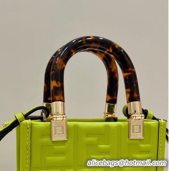 Pretty Style Fendi Mini Sunshine Shopper Bag in FF Leather 8597S Acid Green 2022