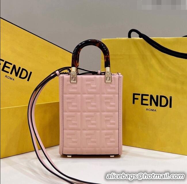 Promotional Fendi Mini Sunshine Shopper Bag in FF Leather 8597S Light Pink 2022