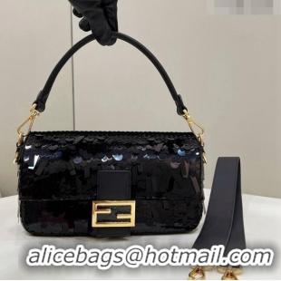 Famous Brand Fendi Baguette Medium Bag in Black Sequins 8601 2023