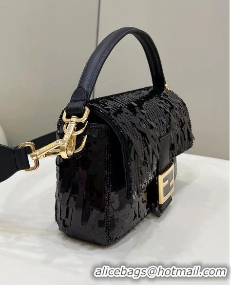 Famous Brand Fendi Baguette Medium Bag in Black Sequins 8601 2023