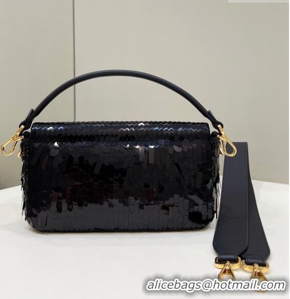 Famous Brand Fendi Baguette Medium Bag in Black Sequins 8601 2023