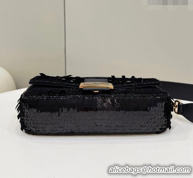 Famous Brand Fendi Baguette Medium Bag in Black Sequins 8601 2023