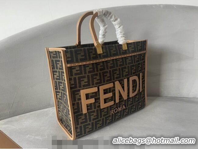 New Design Fendi Sunshine FF Jacquard Fabric Medium Shopper Bag FD1366 Brown 2023