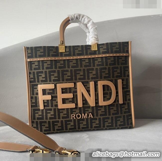 New Design Fendi Sunshine FF Jacquard Fabric Medium Shopper Bag FD1366 Brown 2023