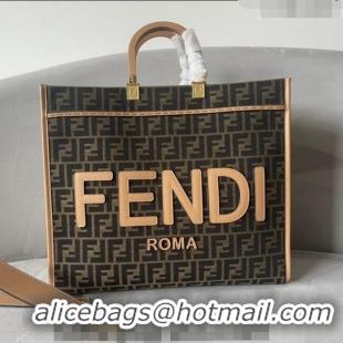 Promotional Fendi Sunshine FF Jacquard Fabric Large Shopper Bag FD1366 Brown 2023