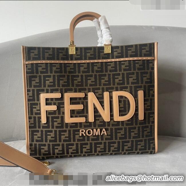 Promotional Fendi Sunshine FF Jacquard Fabric Large Shopper Bag FD1366 Brown 2023