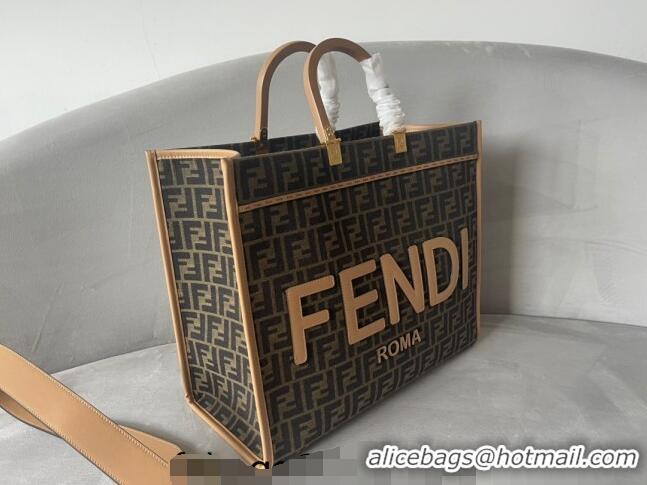 Promotional Fendi Sunshine FF Jacquard Fabric Large Shopper Bag FD1366 Brown 2023