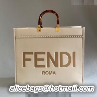 Good Quality Fendi Sunshine Leather Large Shopper Bag 8372 White 2023