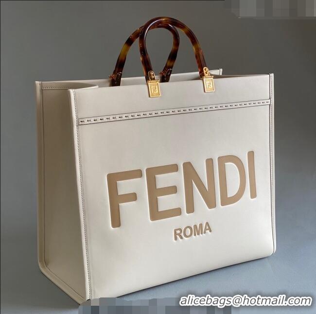 Good Quality Fendi Sunshine Leather Large Shopper Bag 8372 White 2023