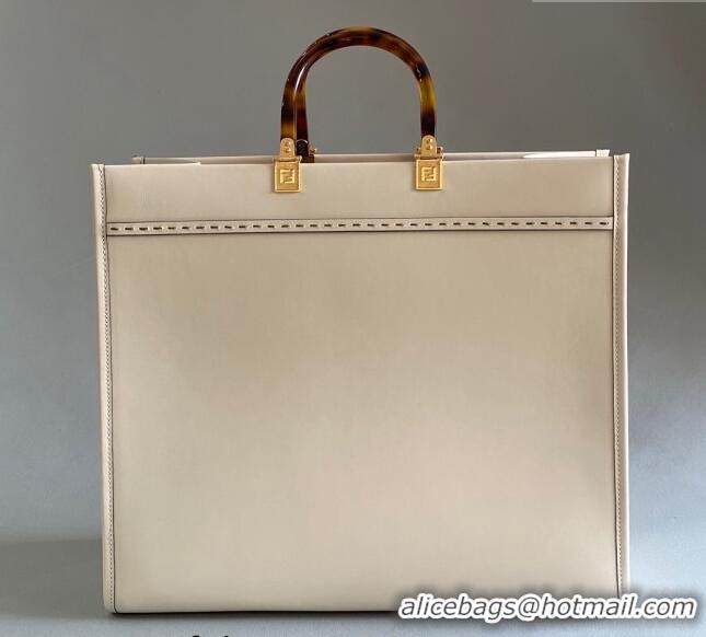 Good Quality Fendi Sunshine Leather Large Shopper Bag 8372 White 2023