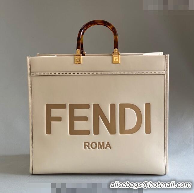 Good Quality Fendi Sunshine Leather Large Shopper Bag 8372 White 2023