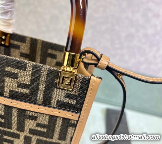 Good Product Fendi Sunshine FF Fabric Mini Shopper Bag FD1369 Brown 2023