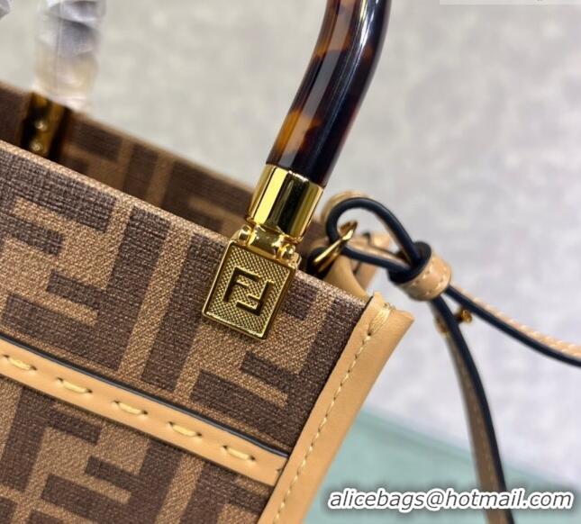 Famous Brand Fendi Sunshine FF Fabric Mini Shopper Bag FD1369 Brown 2023