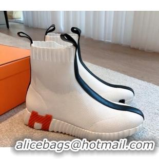 Top Design Hermes Bouncing Knit Ankle Boots White/Black 092176