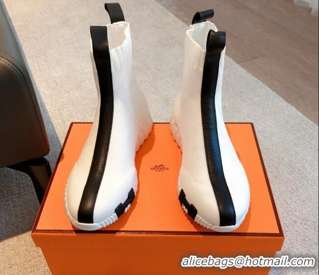 Top Design Hermes Bouncing Knit Ankle Boots White/Black 092176